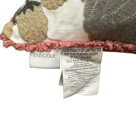 ENVOGUE Linen Embroidered Floral Boho Pillow Case Coral/Dusty Rose/Cream/Grey - Picture 3 of 3